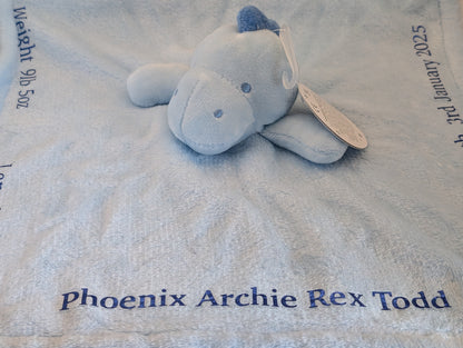 Personalised Baby Snuggle - Custom Name, D.O.B, Weight &amp; Length for Newborns