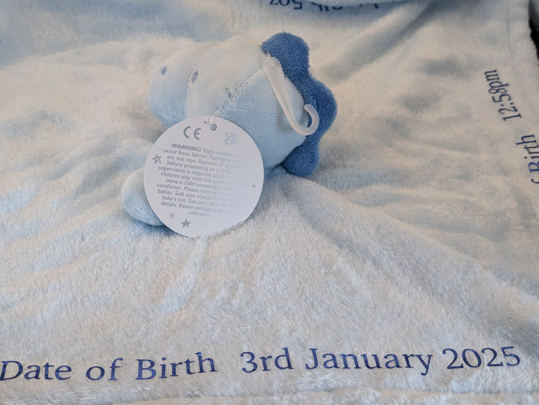 Personalised Baby Snuggle - Custom Name, D.O.B, Weight &amp; Length for Newborns