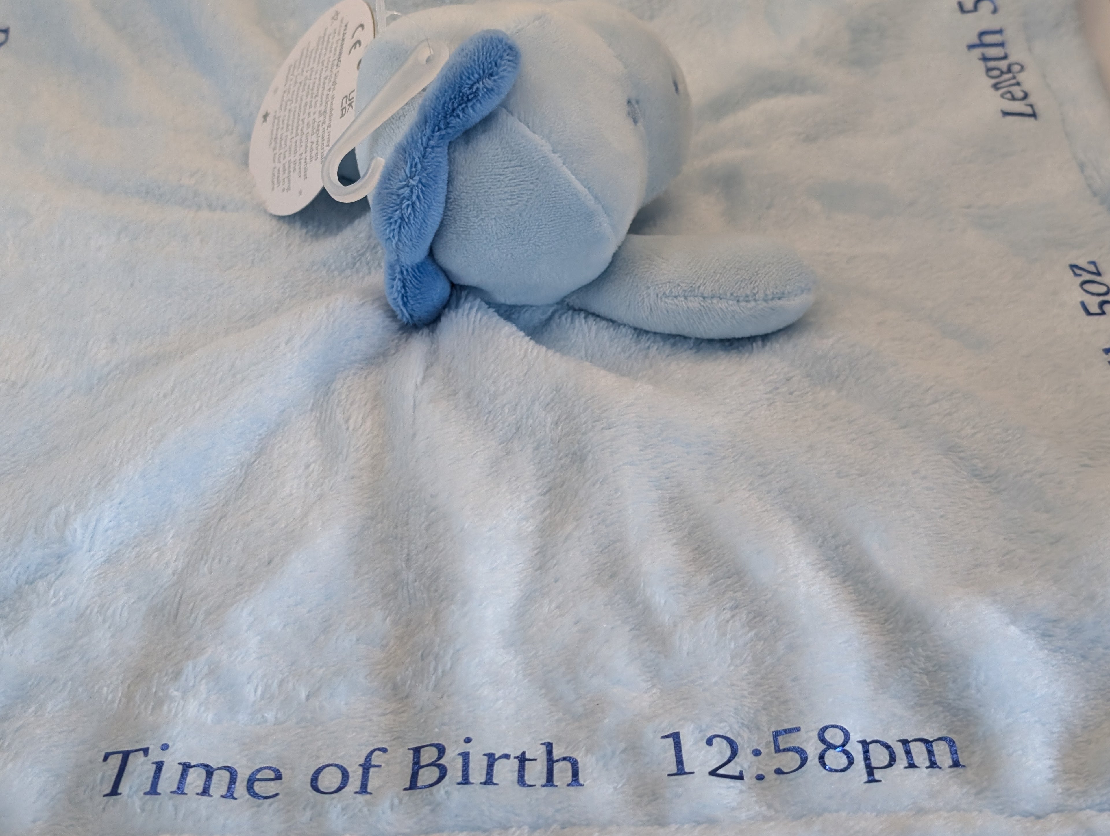 Personalised Baby Snuggle - Custom Name, D.O.B, Weight &amp; Length for Newborns