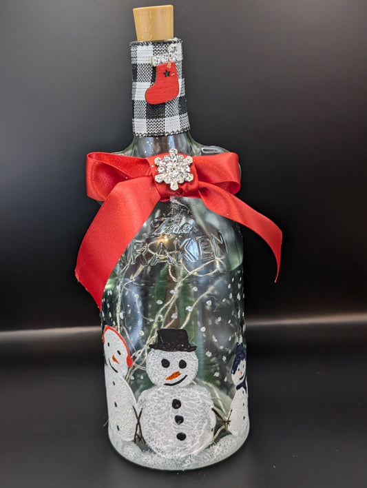 Sensory Hand-painted Christmas' Snowmen Family' Bottle Lamp